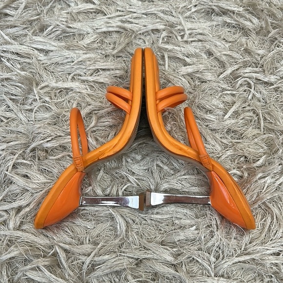 NWOB Schutz Agatha Leather Square Toe High Heel Sandals in Bright Tangerine Sz 6 - Picture 7 of 10